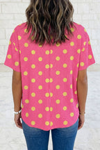 Texture Raised Rib Polka Dot Oversize Tee Shirt S-4X: Pink / Plus-2X
