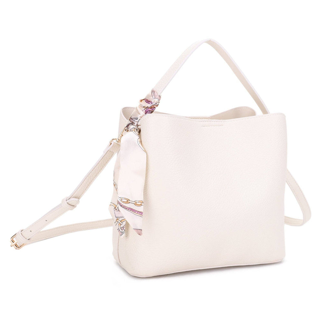 Shia Bucket/Crossbody Bag With Scarf: Light Gray