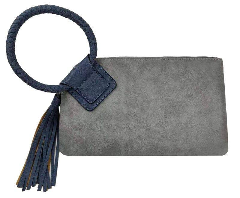 BP204 Fashion Cuff Handle Tassel Wristlet Clutch: Tan