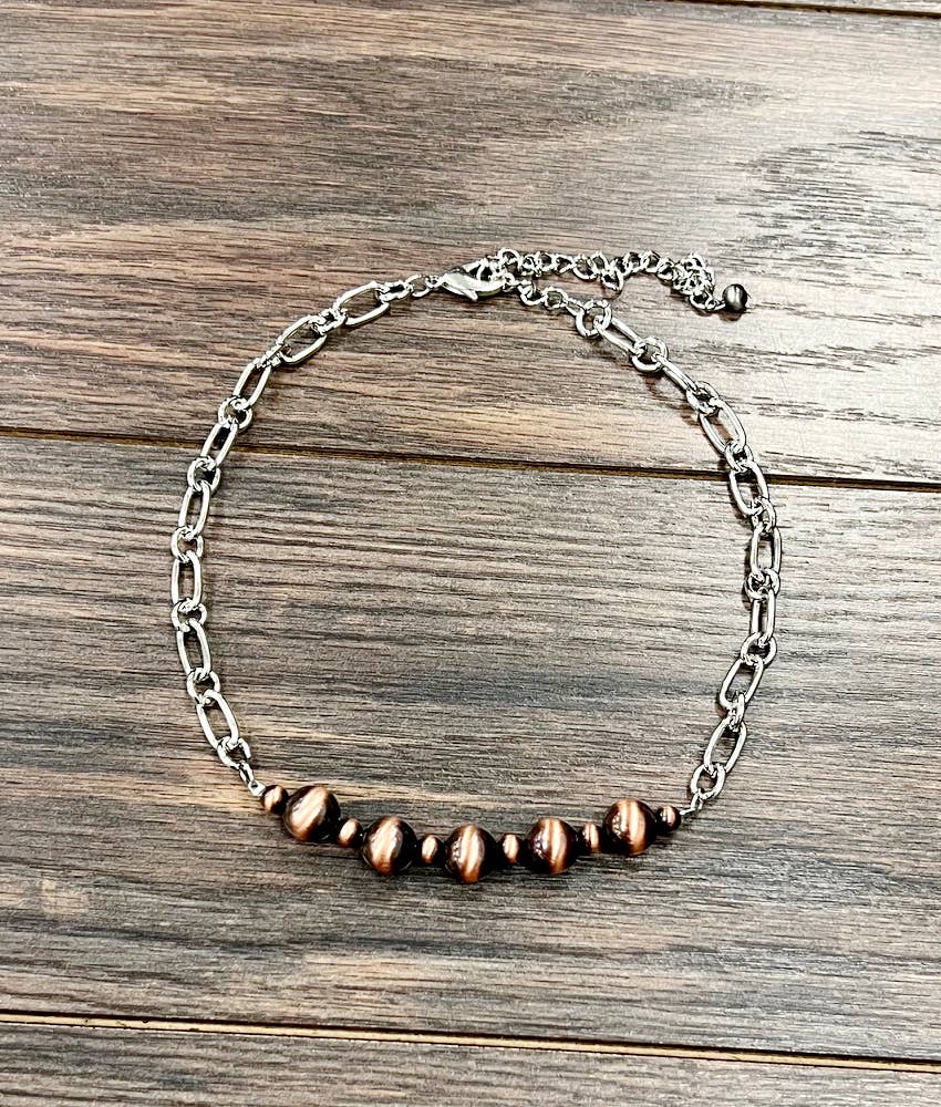 739229, Handmade 15" Copper Navajo Bead Necklace