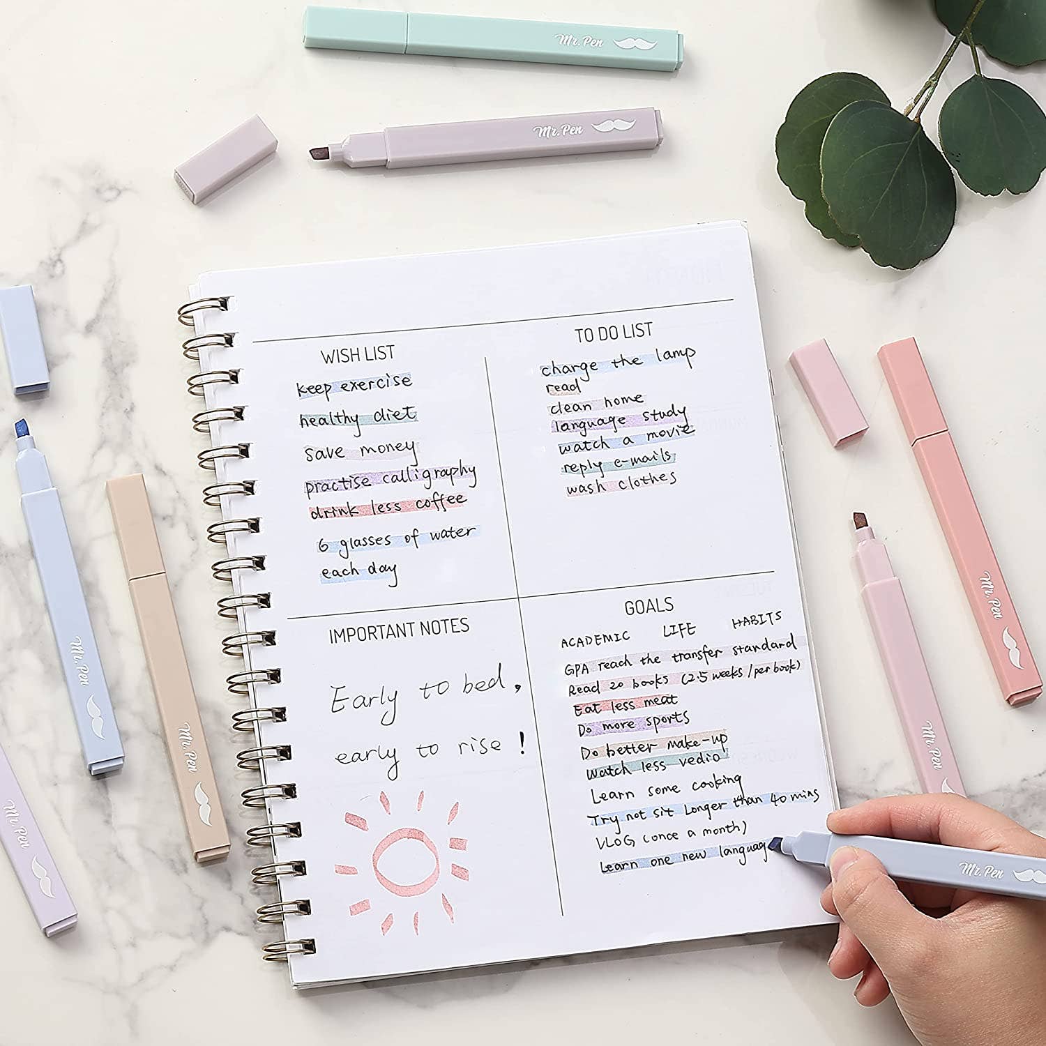 Aesthetic Highlighters & Ballpoint Pens, 12 Pack: Assorted