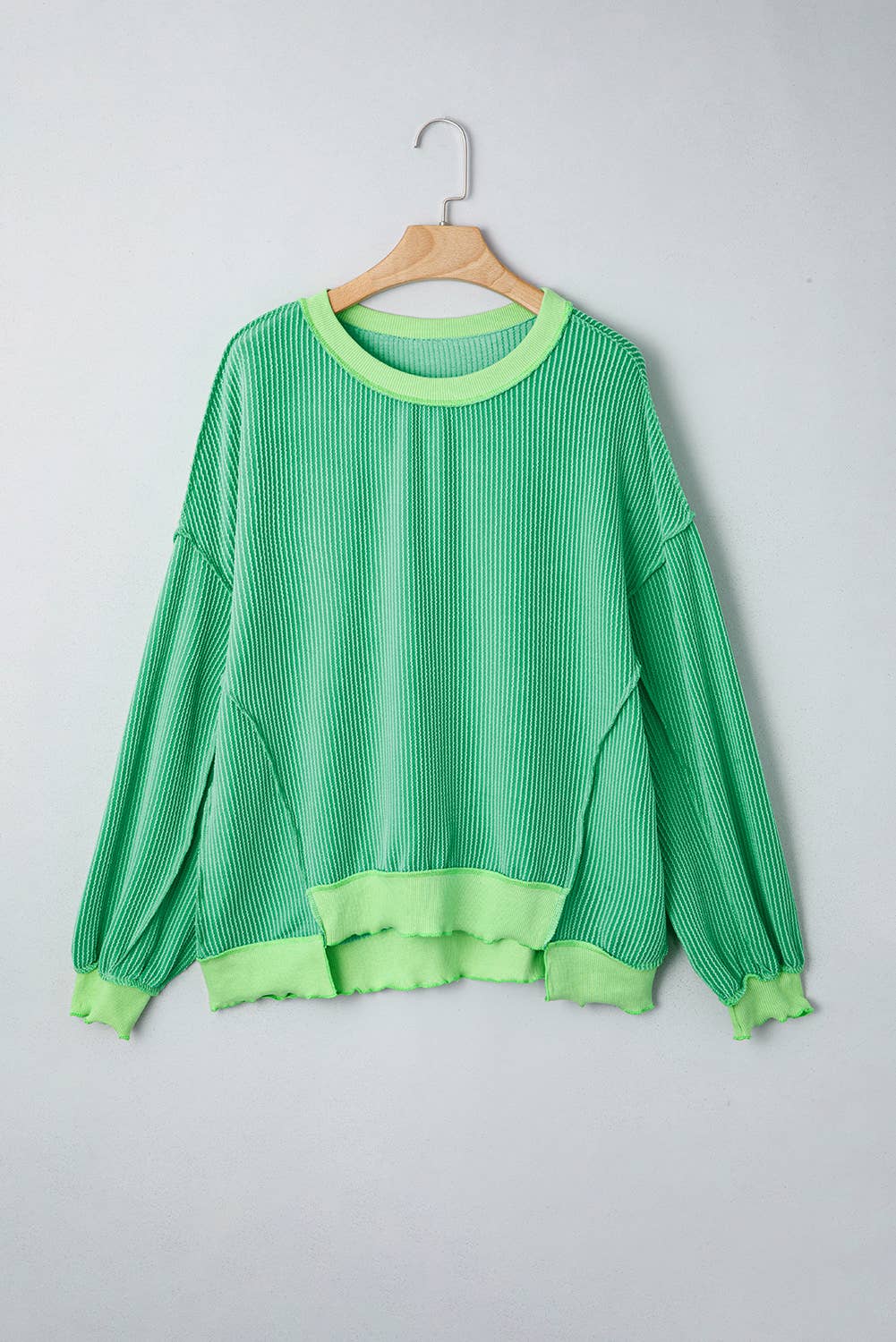 66 Sweetheart Hot Pink Lucky Distressed Knit Top (S-XL): Short Sleeve-Green / S