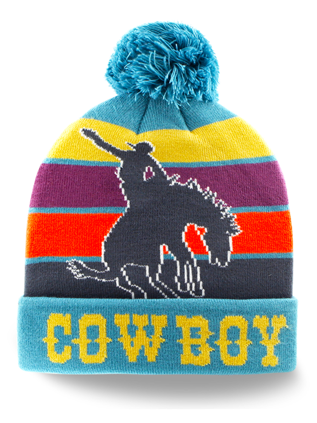 Cowboy Western Adventure Knit Beanie Pom Winter Hat for Travelers: Grey