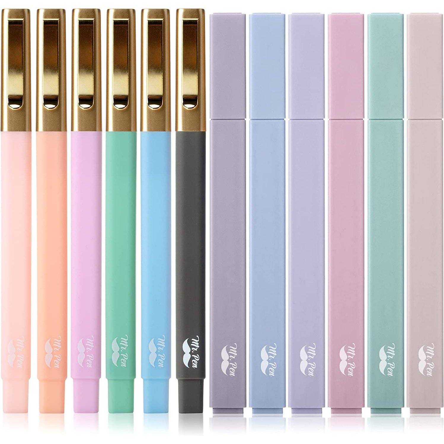 Aesthetic Highlighters & Ballpoint Pens, 12 Pack: Morandi (Colored Ink Pens)