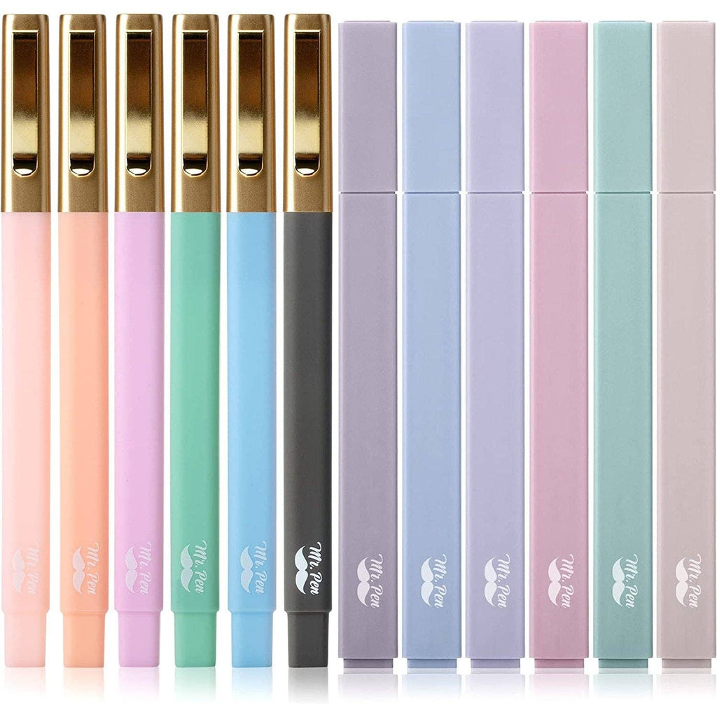Aesthetic Highlighters & Ballpoint Pens, 12 Pack: Assorted