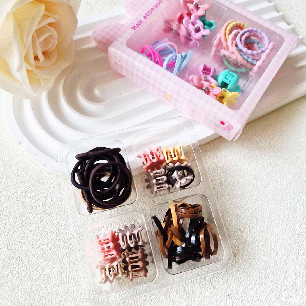 Cute Packaging Set of Hair Ties and Clips: ASSORTED COLOR / ONE SIZE