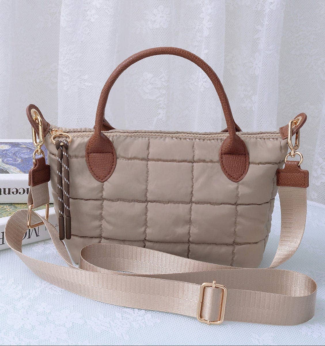 QP782 Quilted Puffer Satchel/Crossbody Bag: Kelly Green