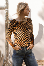 Pep Rally Velvet Mesh Gold/Black Crew Neck: L