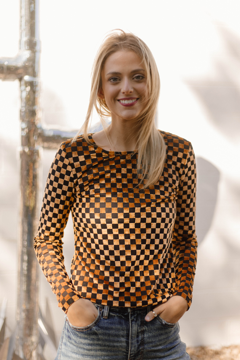 Pep Rally Velvet Mesh Gold/Black Crew Neck: M