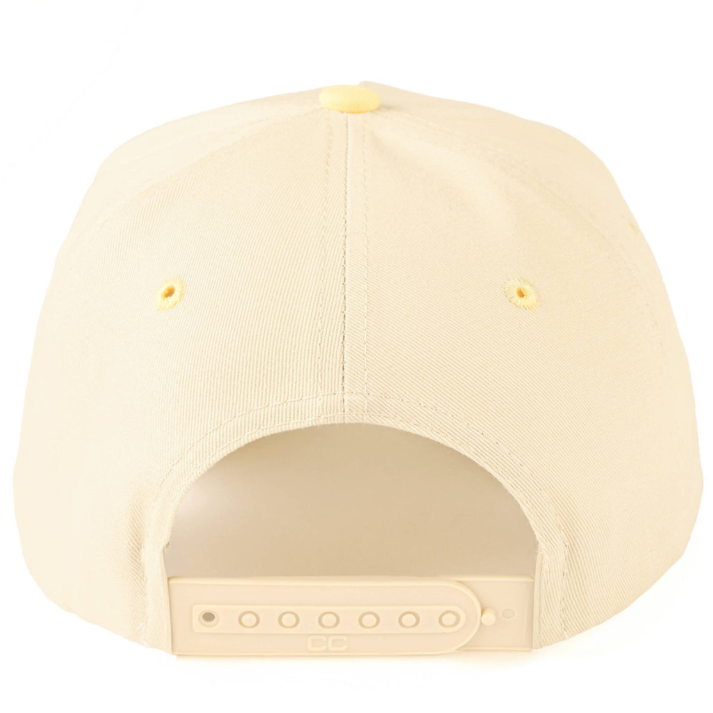 C.C OUT HERE DILLY DALLYING Letter on Two Tone Trucker Hat: Butter Yellow