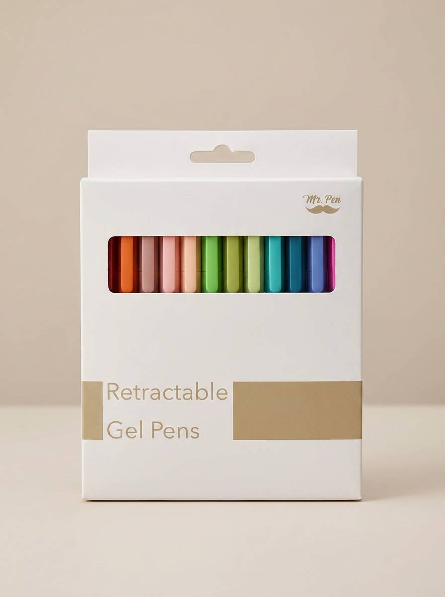 Cute 12-Pack Retractable Gel Pens with Colored Ink: Assorted Colors
