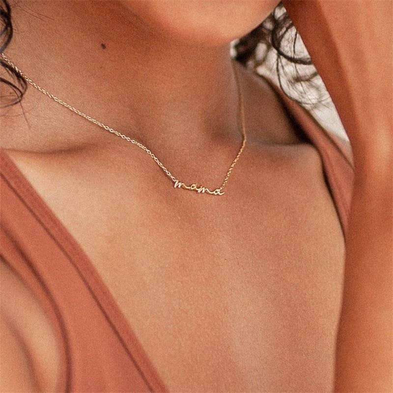 18K STAINLESS STEEL TARNISH FREE MAMA NECKLACE | 40NK9479: Silver