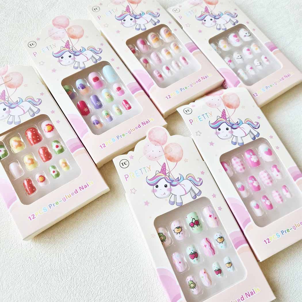 Cute Fake Artificial Kid's False Nail Tips: ASSORTED COLOR / ONE SIZE(12)