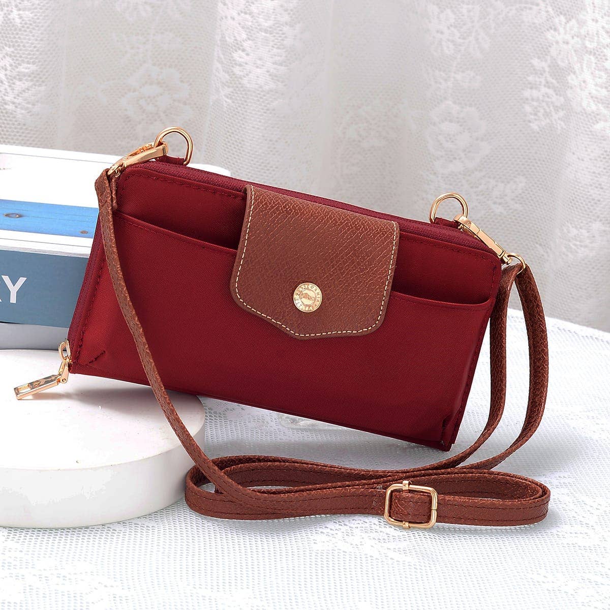 HM030 Mila Smartphone wallet Crossbody with Boho Wristlet: Pomegranate