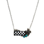 Checkered Print Western Cactus Flower Necklace: Pink