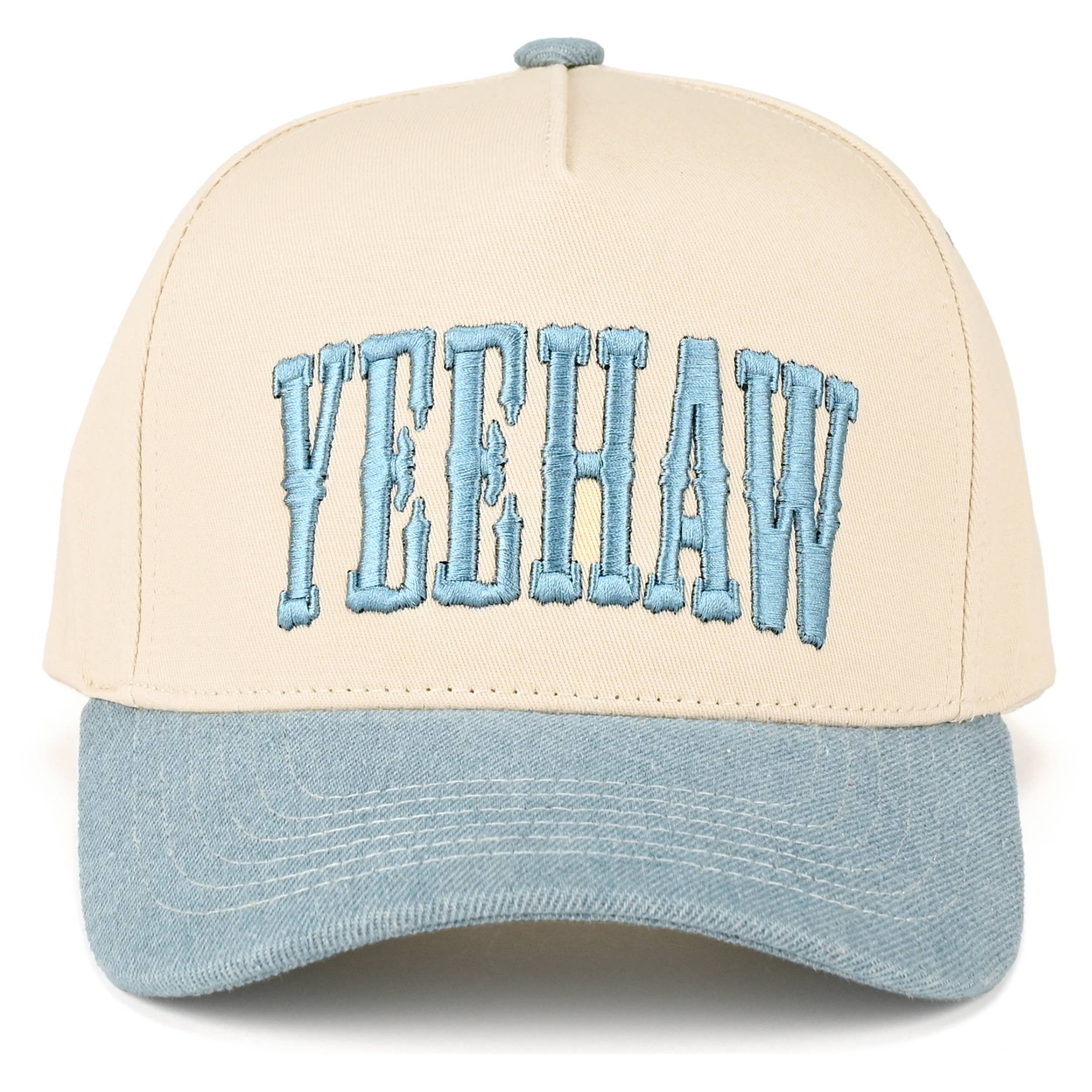 C.C YEEHAW Embroidery Two Tone Cotton Trucker Cap: Denim