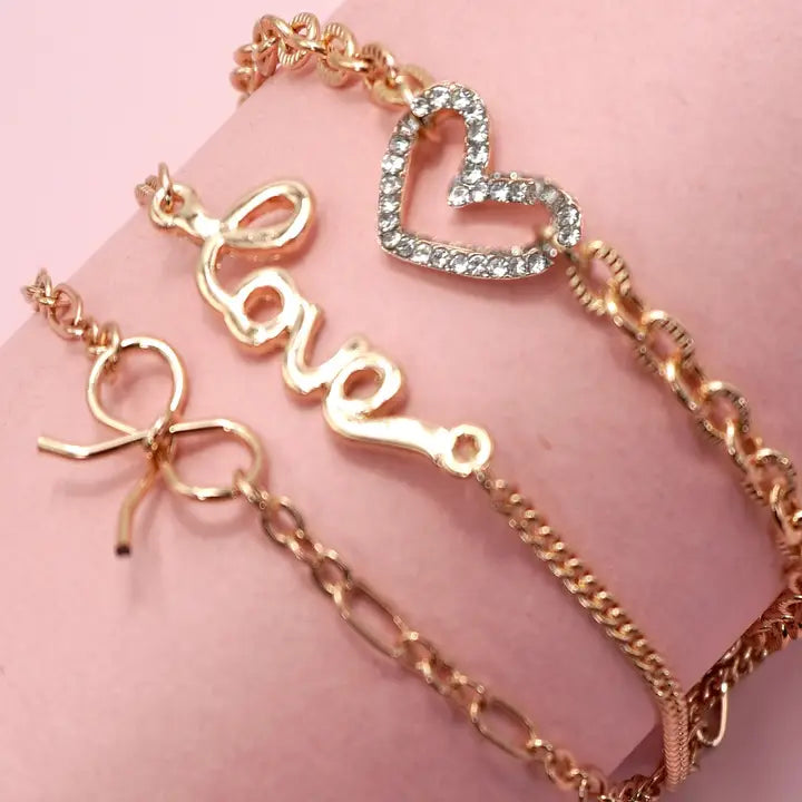 Charm Bracelet-Multi Layer Love Bow Heart Charms | 80B1297