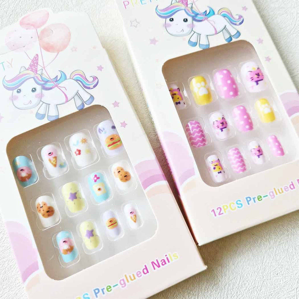Fun Fake Artificial Kid's False Nail Tips: ASSORTED COLOR / ONE SIZE(12)