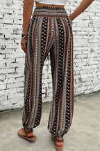 Brown Boho Stripe Casual Pants