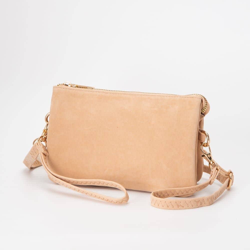 TG10573 Stacey Faux Suede 3 compartments Crossbody Bag: Mustard