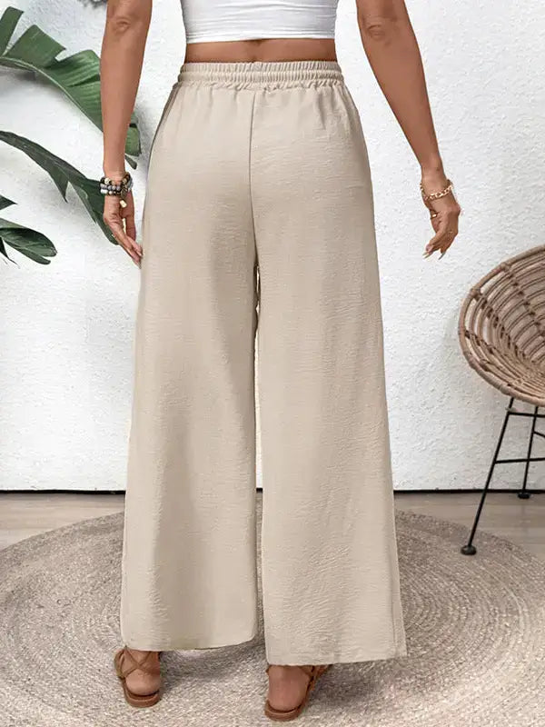 Apricot Casual Wide Leg Drawstring Pocket