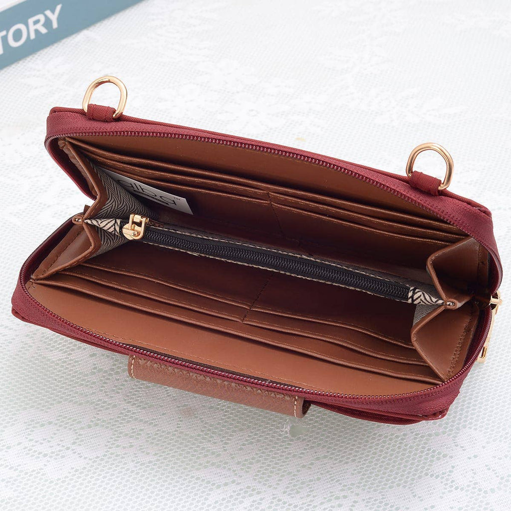 HM030 Mila Smartphone wallet Crossbody with Boho Wristlet: Pomegranate