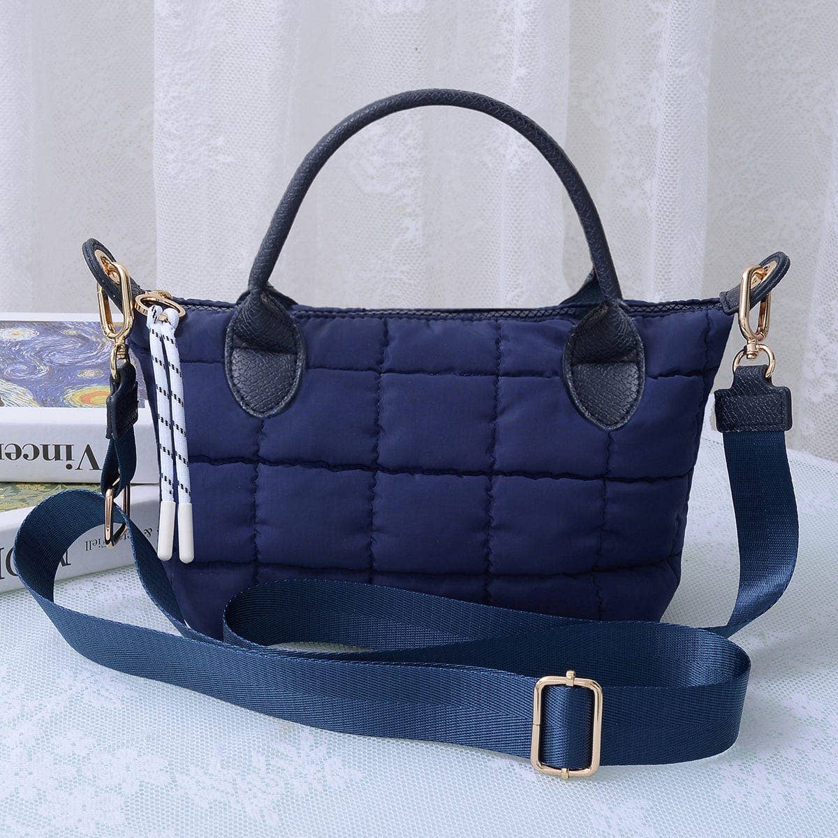 QP782 Quilted Puffer Satchel/Crossbody Bag: Kelly Green