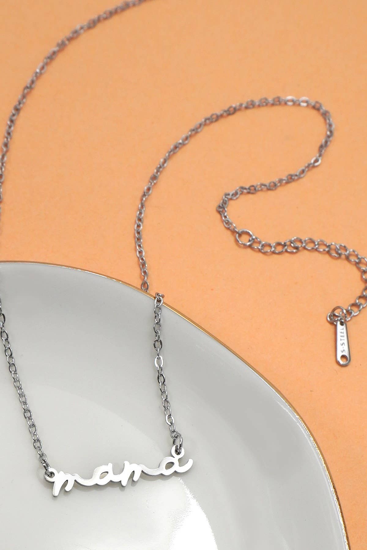 18K STAINLESS STEEL TARNISH FREE MAMA NECKLACE | 40NK9479: Silver