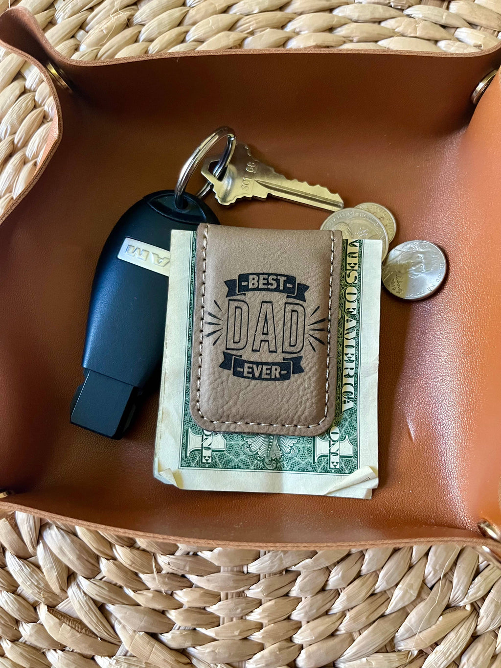 Men's Gift Father's day Gift Leatherette Money Clip: Gray w/ Black Text
