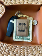Men's Gift Father's day Gift Leatherette Money Clip: Gray w/ Black Text