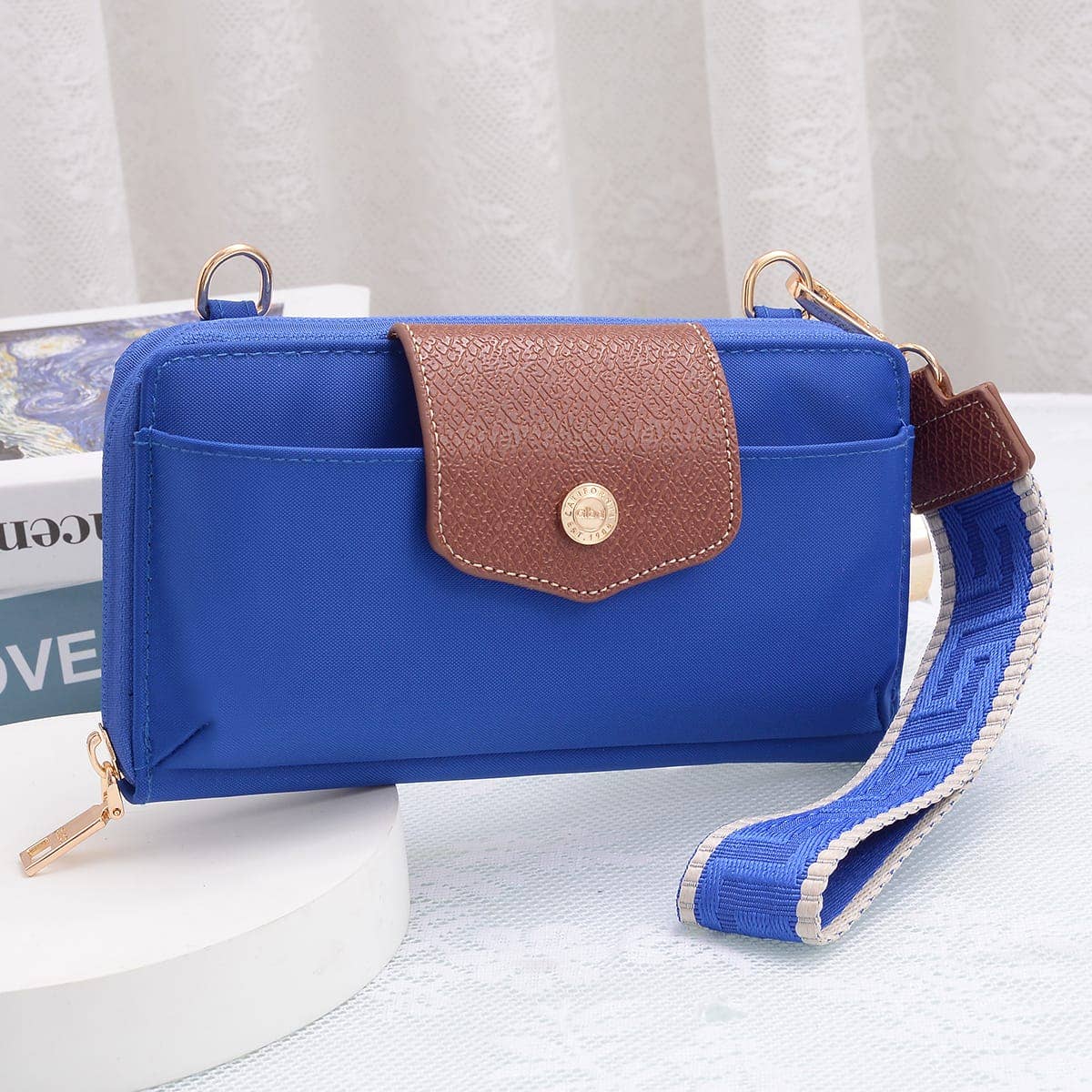HM030 Mila Smartphone wallet Crossbody with Boho Wristlet: Pomegranate