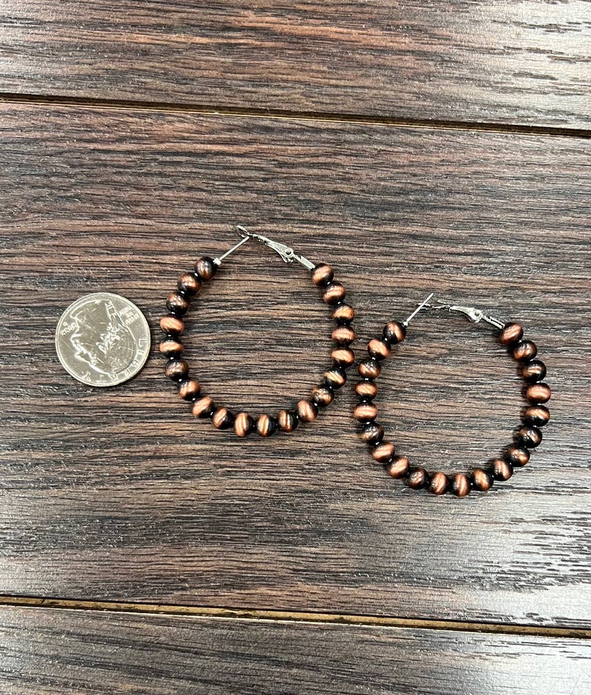 \Handmade 1.75" 6mm Copper Navajo Bead Hoop Earrings