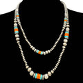 Turquoise and Orange Beads Navajo Two Strand Necklace