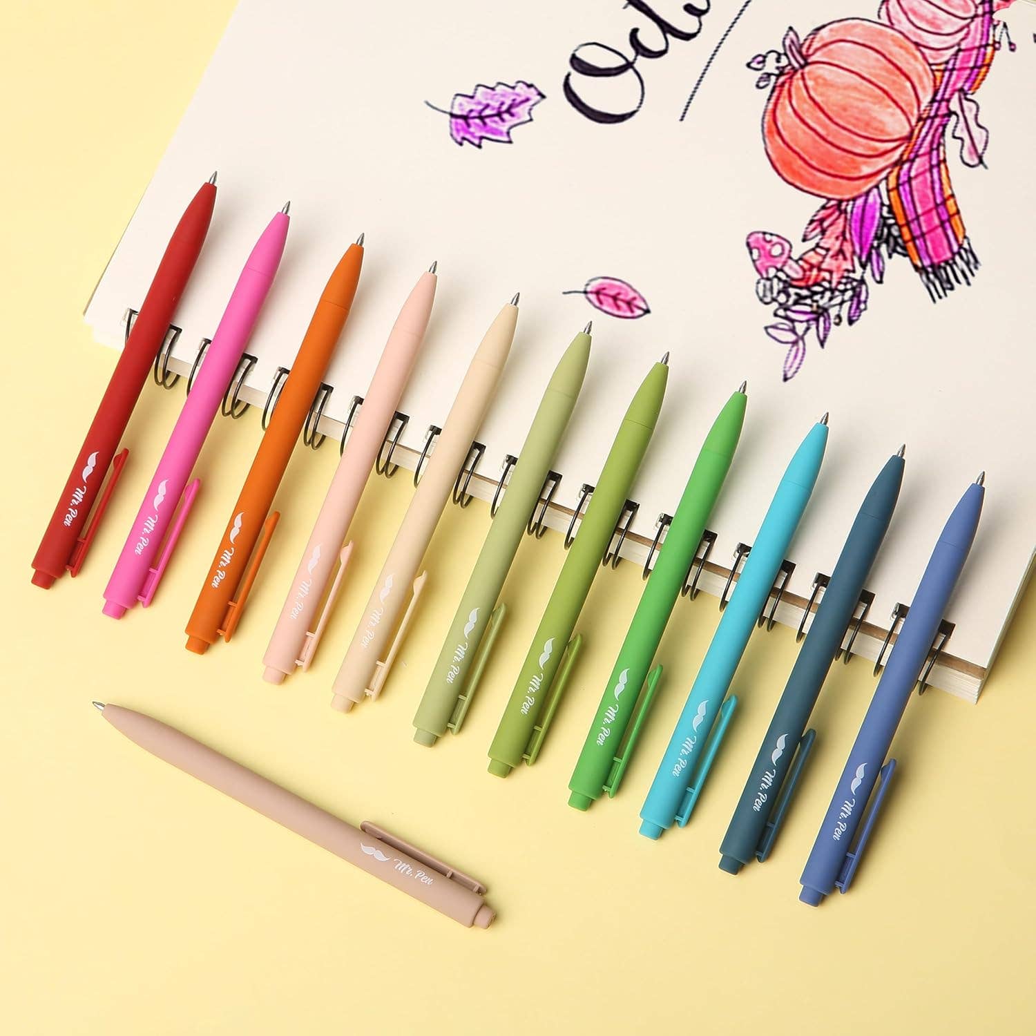 Cute 12-Pack Retractable Gel Pens with Colored Ink: Assorted Colors