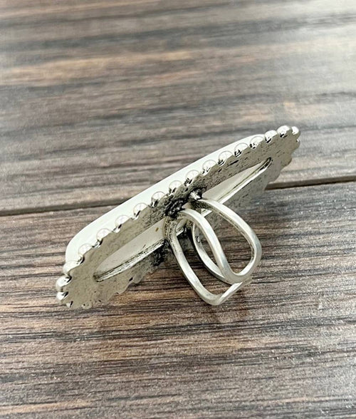 750206, Very-Big White Turquoise, Brass Adjustable Ring