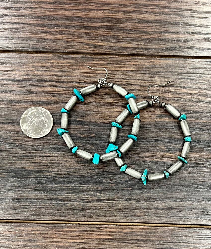 726502, Handmade Cylindrical Navajo Stone Hoop Earrings