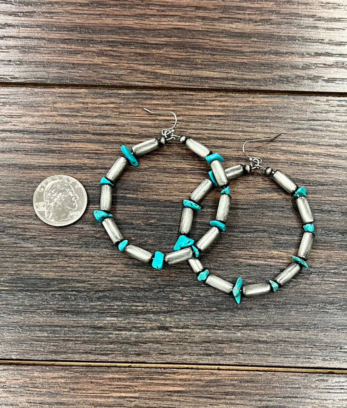726502, Handmade Cylindrical Navajo Stone Hoop Earrings