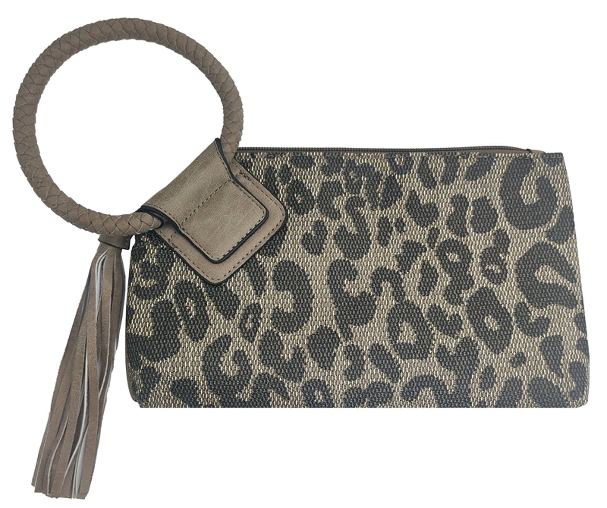 BP204 Fashion Cuff Handle Tassel Wristlet Clutch: Tan