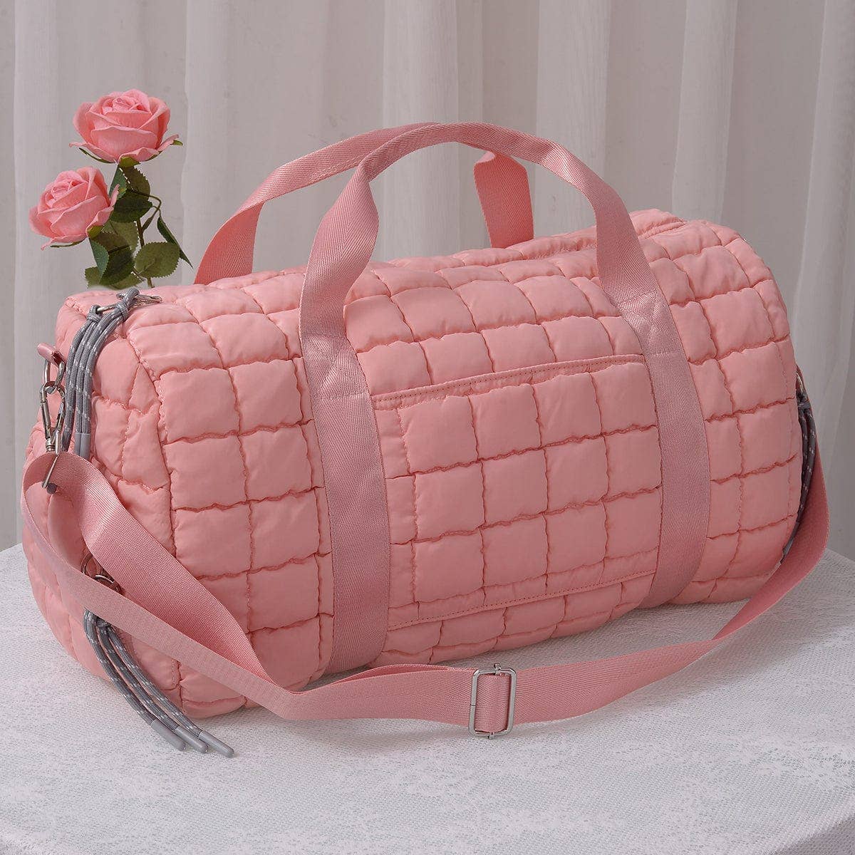 QP774 Quilted Puffer Weekender/Duffel Bag: Orange