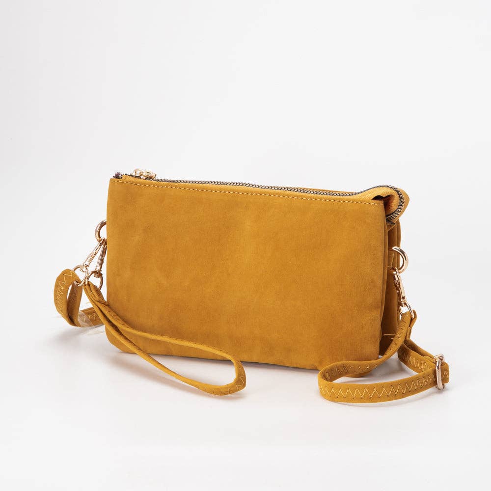 TG10573 Stacey Faux Suede 3 compartments Crossbody Bag: Mustard