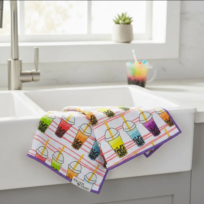 Boba Time|  Waffle Weave Microfiber Towels Kitchen & Bath:  Dish/Hand Towel