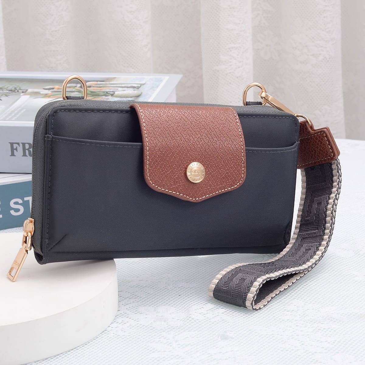 HM030 Mila Smartphone wallet Crossbody with Boho Wristlet: Pomegranate