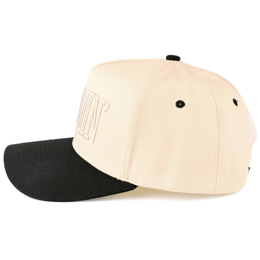 C.C MOMMIN Letter Two Tone Trucker Cap: Beige