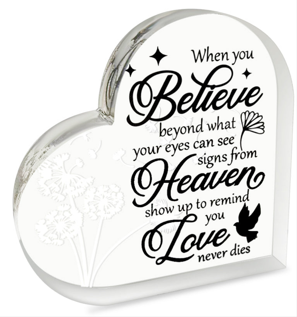 Memorial Heart With Gift Box - Acrylic Dandelion In Wind