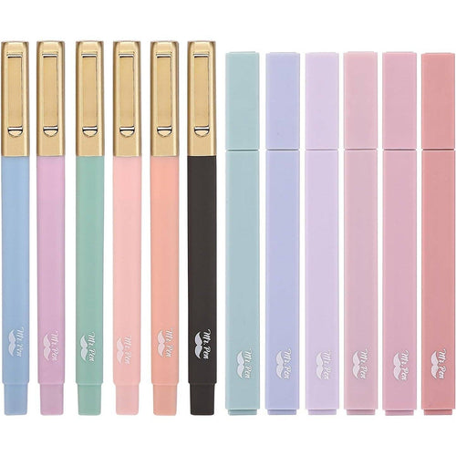 Aesthetic Highlighters & Ballpoint Pens, 12 Pack: Assorted