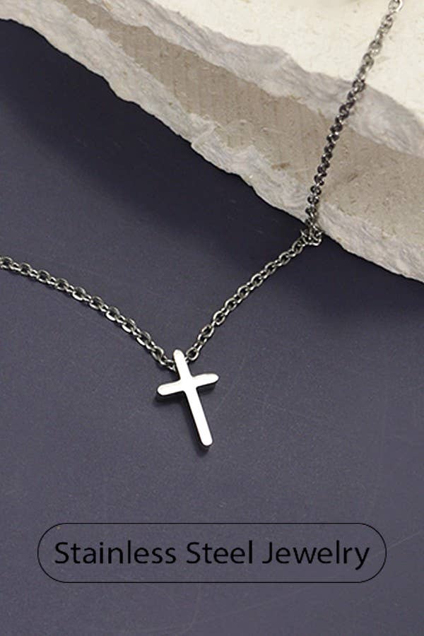 18K STAINLESS STEEL TARNISH FREE CROSS NECKLACE | 80N754: Silver