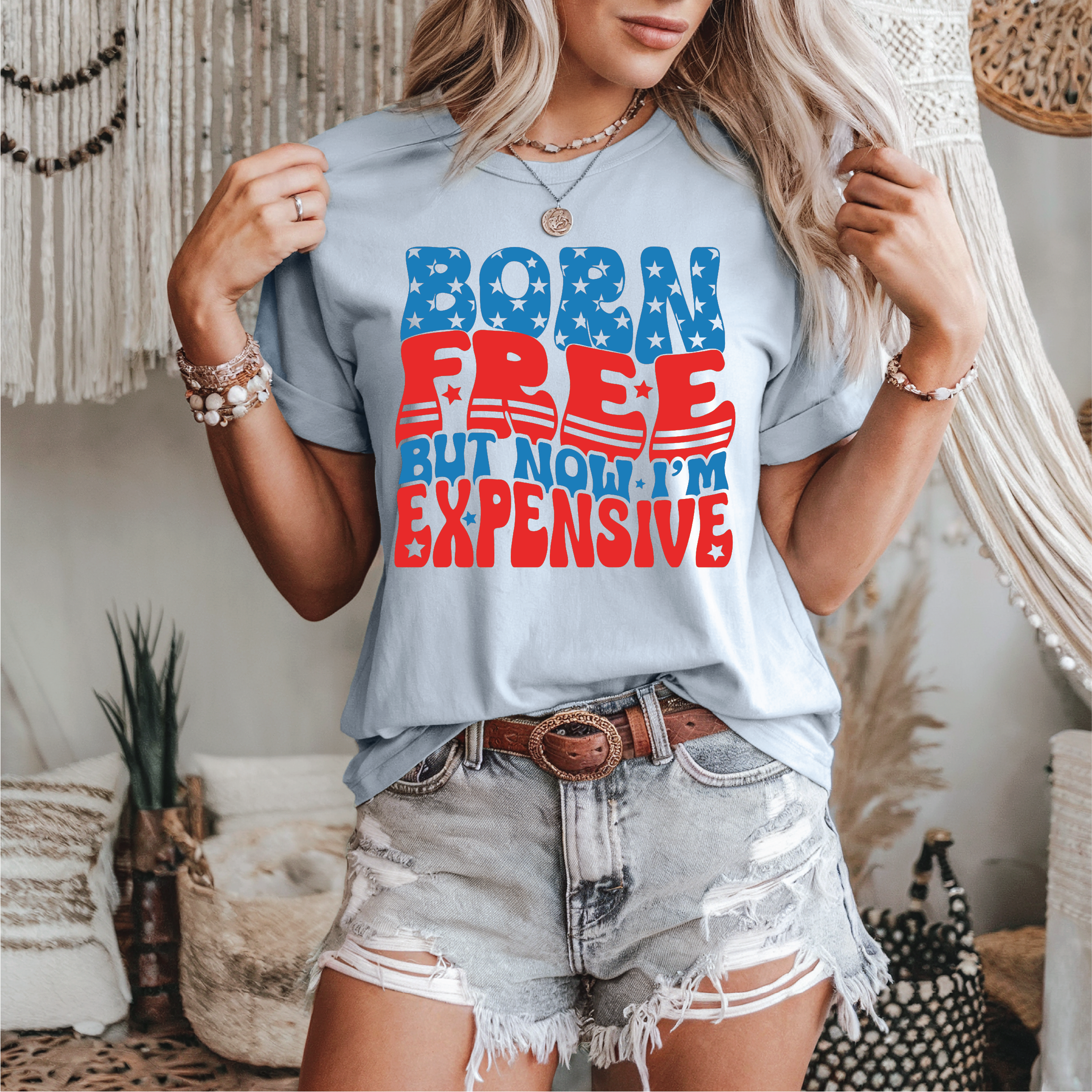 Born Free But Now I'm Expensive Patriotic Graphic Tee: Large Gildan Softstyle Tee