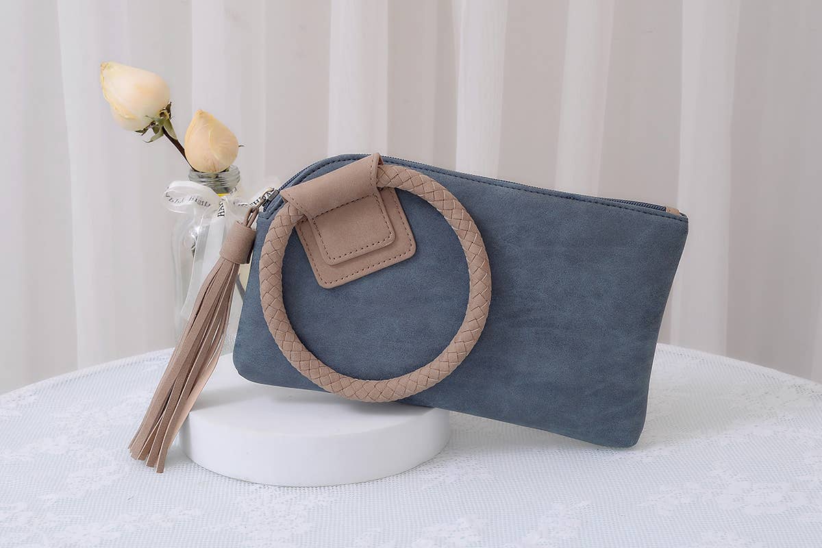 BP204 Fashion Cuff Handle Tassel Wristlet Clutch: Tan