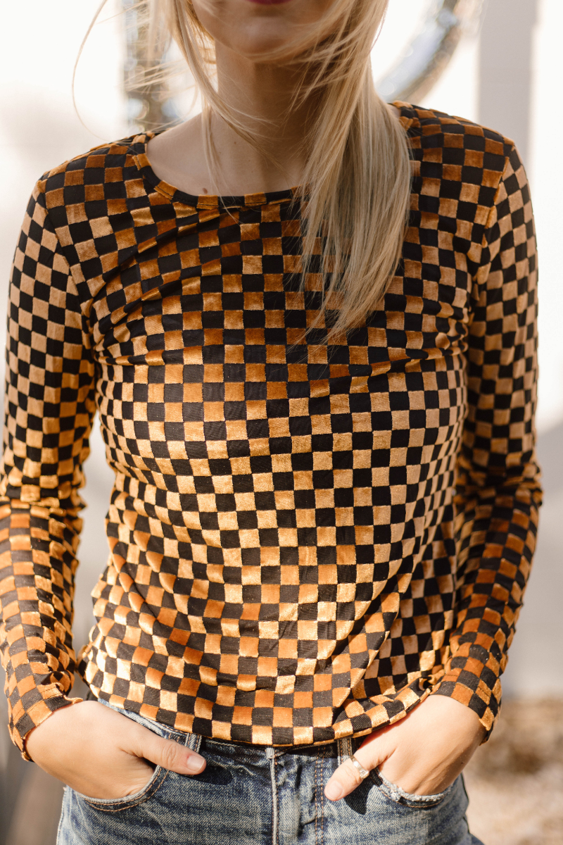 Pep Rally Velvet Mesh Gold/Black Crew Neck: XXXL