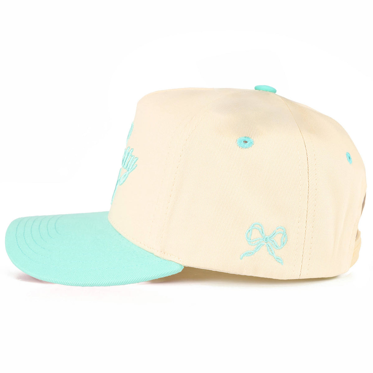 C.C TOO PRETTY TO WORK Letter on Two Tone Trucker Hat: Mint